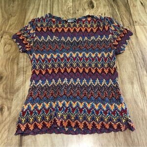 Vintage 90s Made in USA Moonfeather Knit Top Hippie Boho Eastern Womens Small